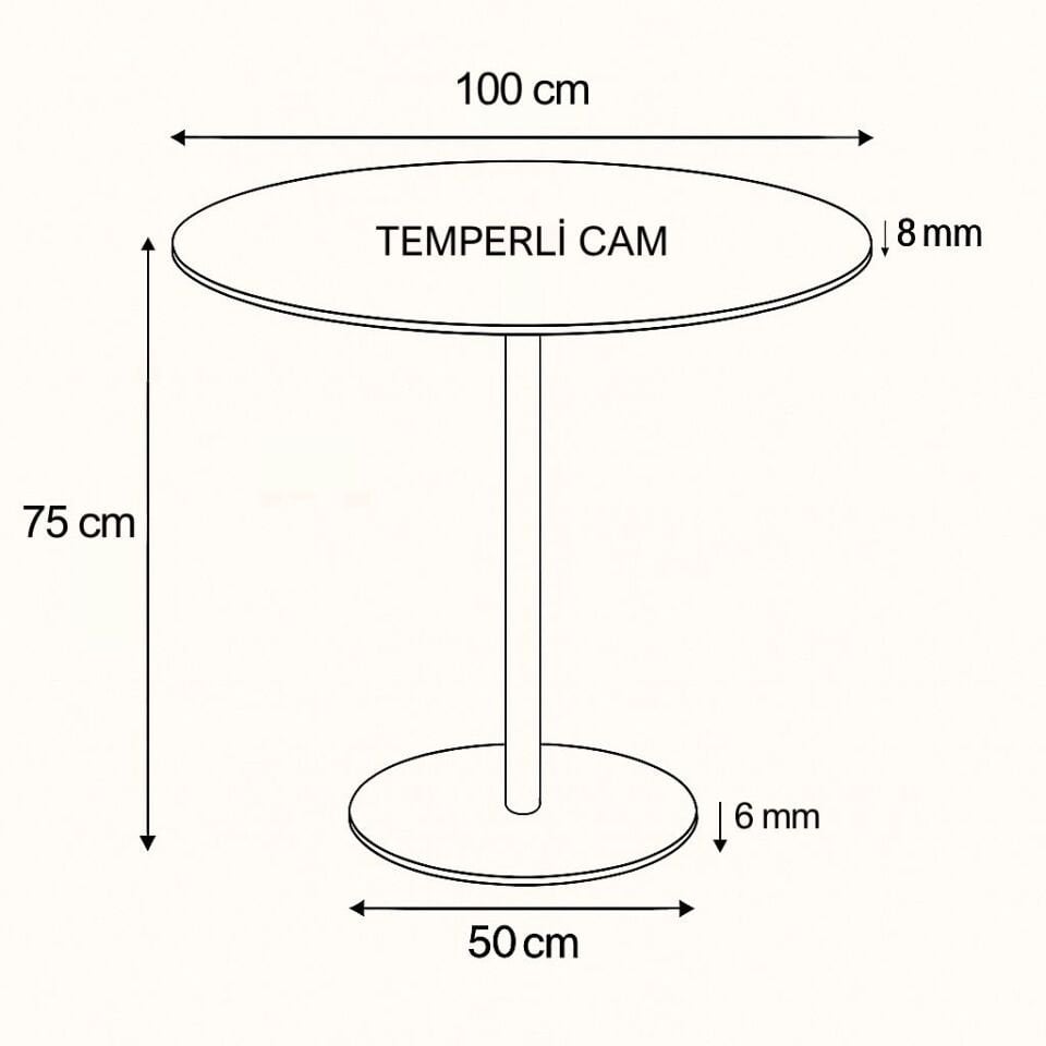 Siyah Mermer Desenli Modern 100 CM Yemek Masası 8 MM Temper Cam ( SADECE MASA )