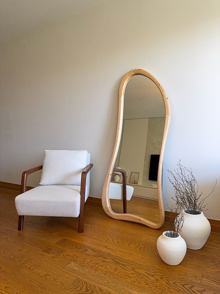 DOĞAL AHŞAP ÇERÇEVELİ 180X80 CM ( NATUREL ) AYAKLI BOY AYNASI