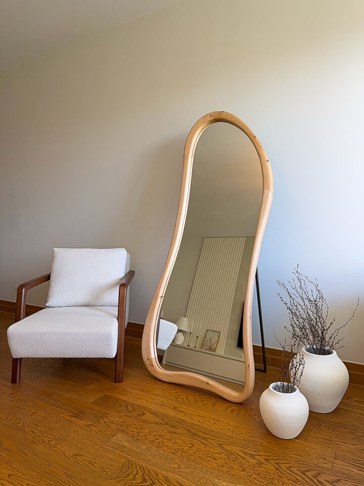 DOĞAL AHŞAP ÇERÇEVELİ 180X80 CM ( NATUREL ) AYAKLI BOY AYNASI