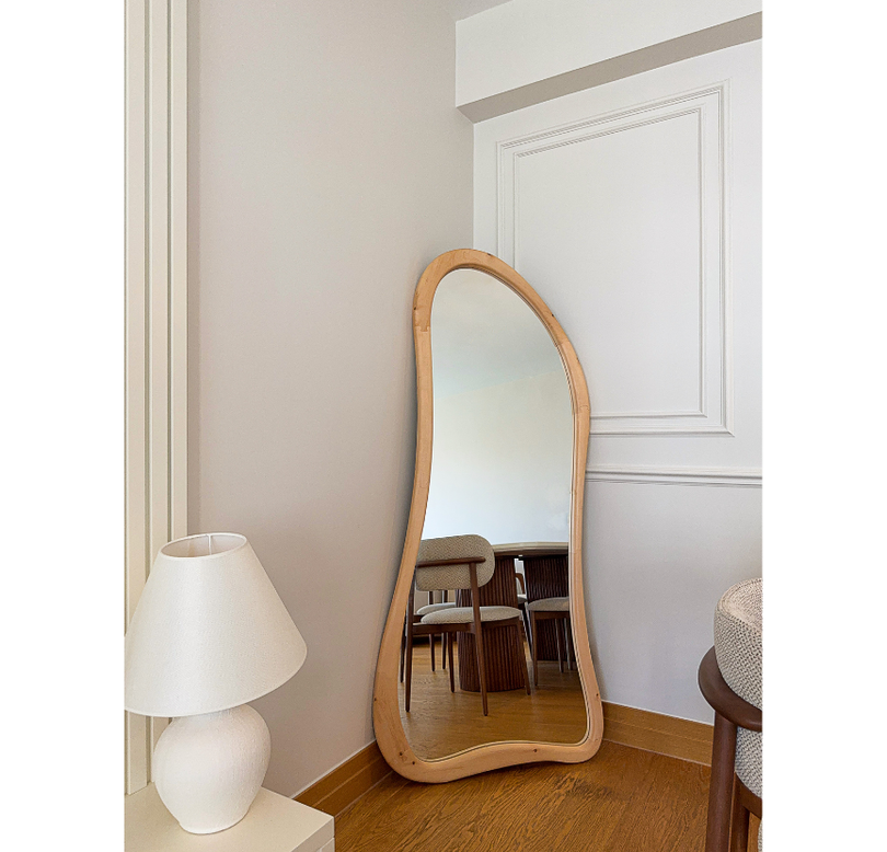 DOĞAL AHŞAP ÇERÇEVELİ 180X80 CM ( NATUREL ) AYAKLI BOY AYNASI