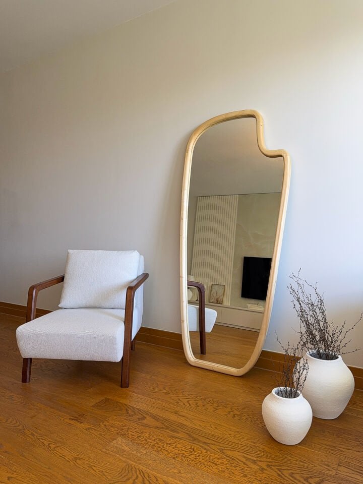 DOĞAL AHŞAP ÇERÇEVELİ 180X80 CM ( NATUREL ) AYAKLI BOY AYNASI