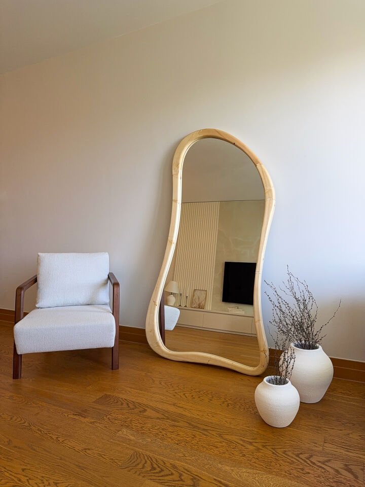 DOĞAL AHŞAP ÇERÇEVELİ 180X100 CM ( NATUREL ) AYAKLI BOY AYNASI