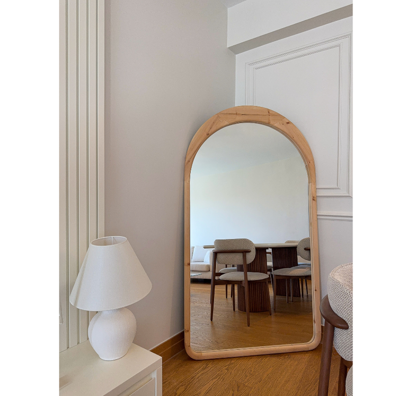 DOĞAL AHŞAP ÇERÇEVELİ 180X100 CM ( NATUREL ) OVAL AYAKLI BOY AYNASI