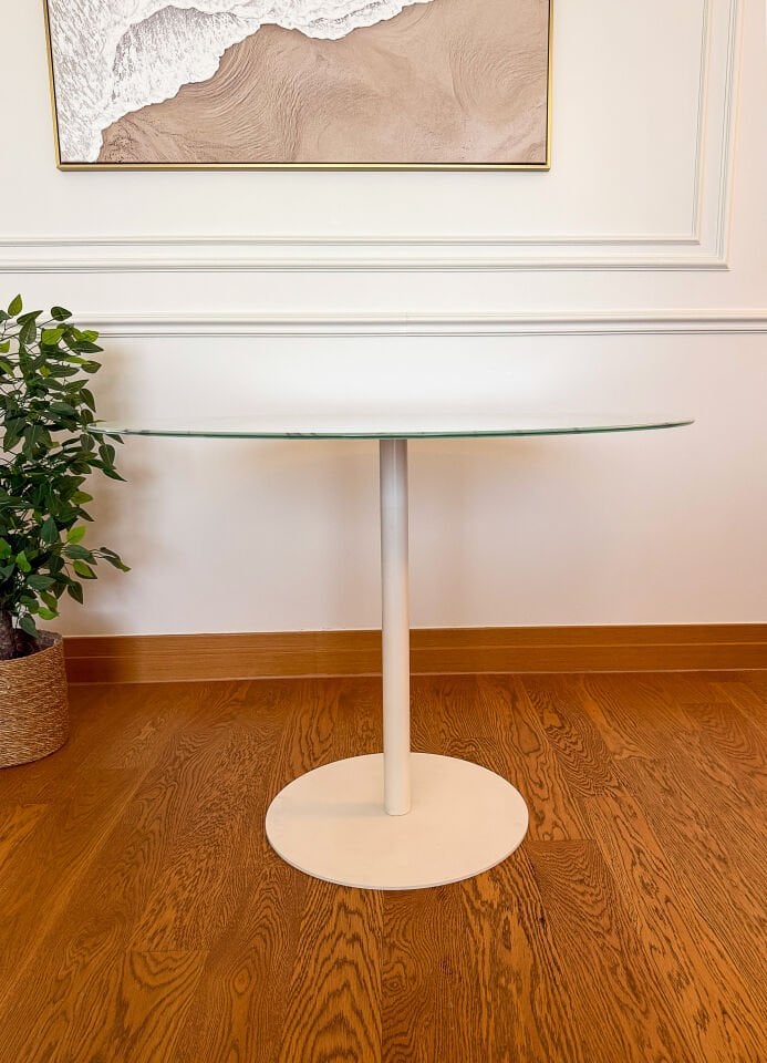 Beyaz Mermer Desenli Modern 100 CM Yemek Masası 8 MM Temper Cam ( SADECE MASA )