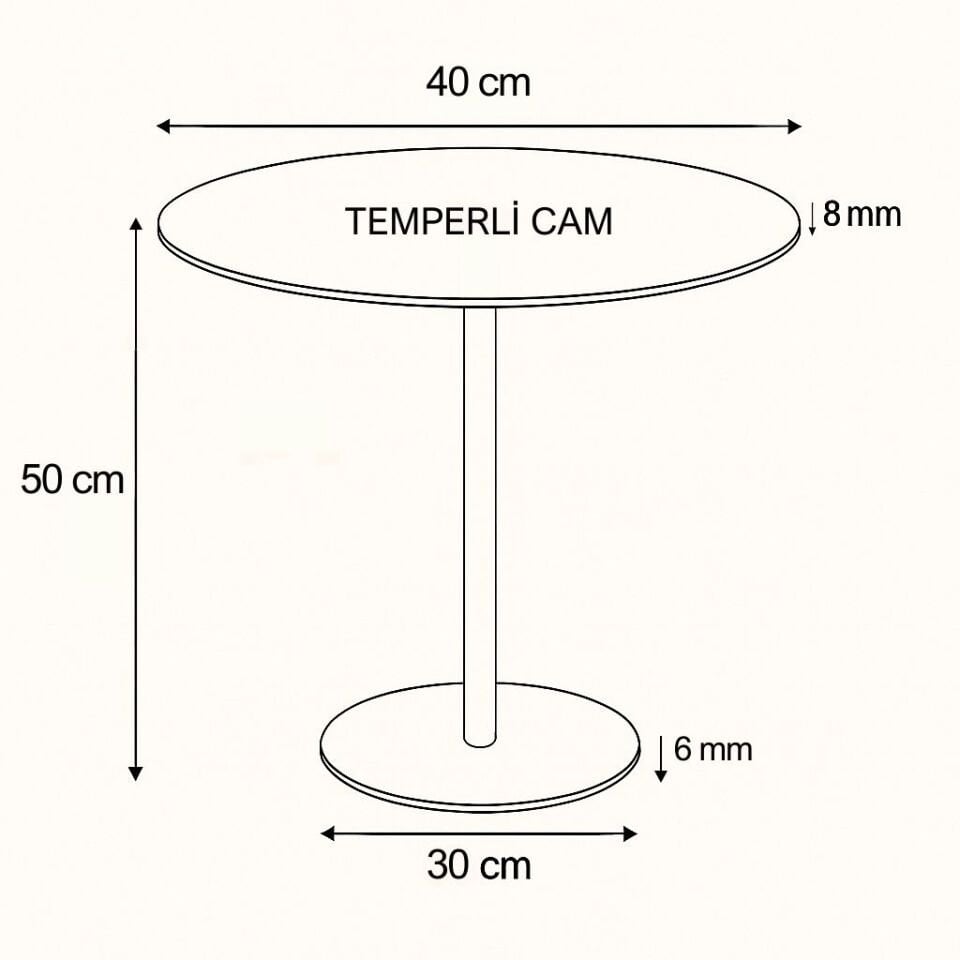 Beyaz Mermer Desenli Modern 40 CM Zigon Yan Sehpa 8 MM Temper Cam