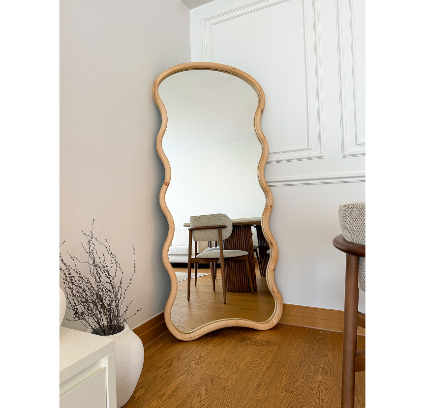 DOĞAL AHŞAP ÇERÇEVELİ BULUT MODEL 180X80 CM ( NATUREL ) AYAKLI BOY AYNASI