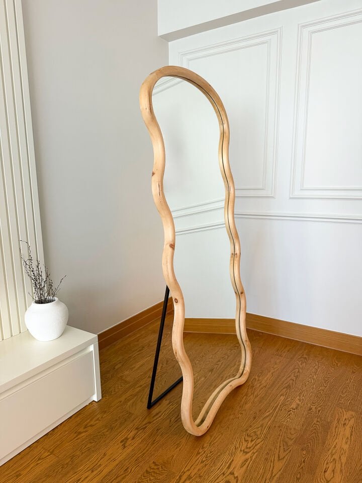 DOĞAL AHŞAP ÇERÇEVELİ BULUT MODEL 180X80 CM ( NATUREL ) AYAKLI BOY AYNASI