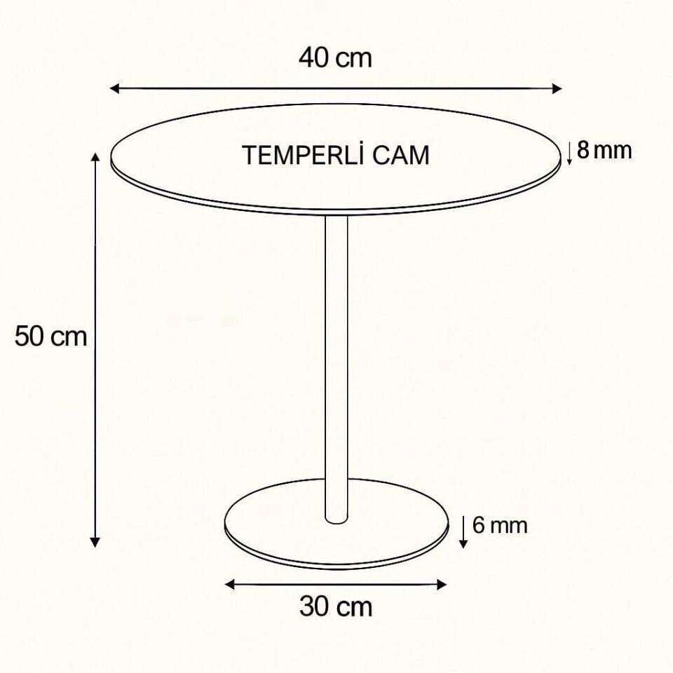 Modern 40 CM Zigon Yan Sehpa 8 MM Temper Cam