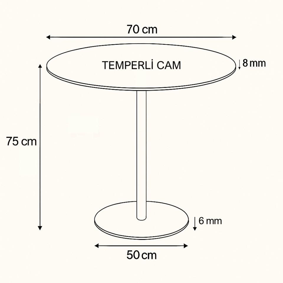 Traverten Mermer Desenli Modern 70 CM Yemek Masası 8 MM Temper Cam ( SADECE MASA )