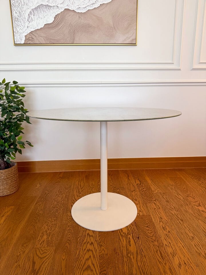 Traverten Mermer Desenli Modern 100 CM Yemek Masası 8 MM Temper Cam ( SADECE MASA )