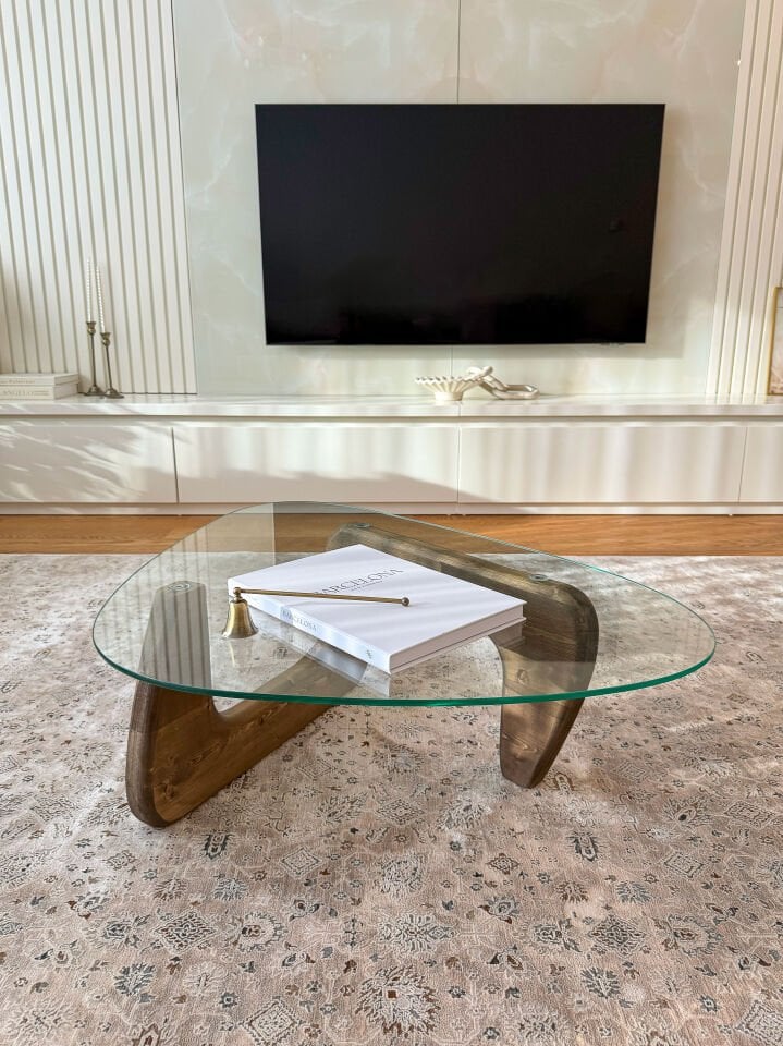 Orta Sehpa - Ceviz Renkli Asimetrik Model 90X65 Cm ( Temperli Cam )