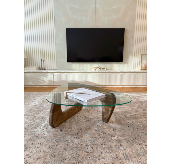 Orta Sehpa - Ceviz Renkli Asimetrik Model 90X65 Cm ( Temperli Cam )