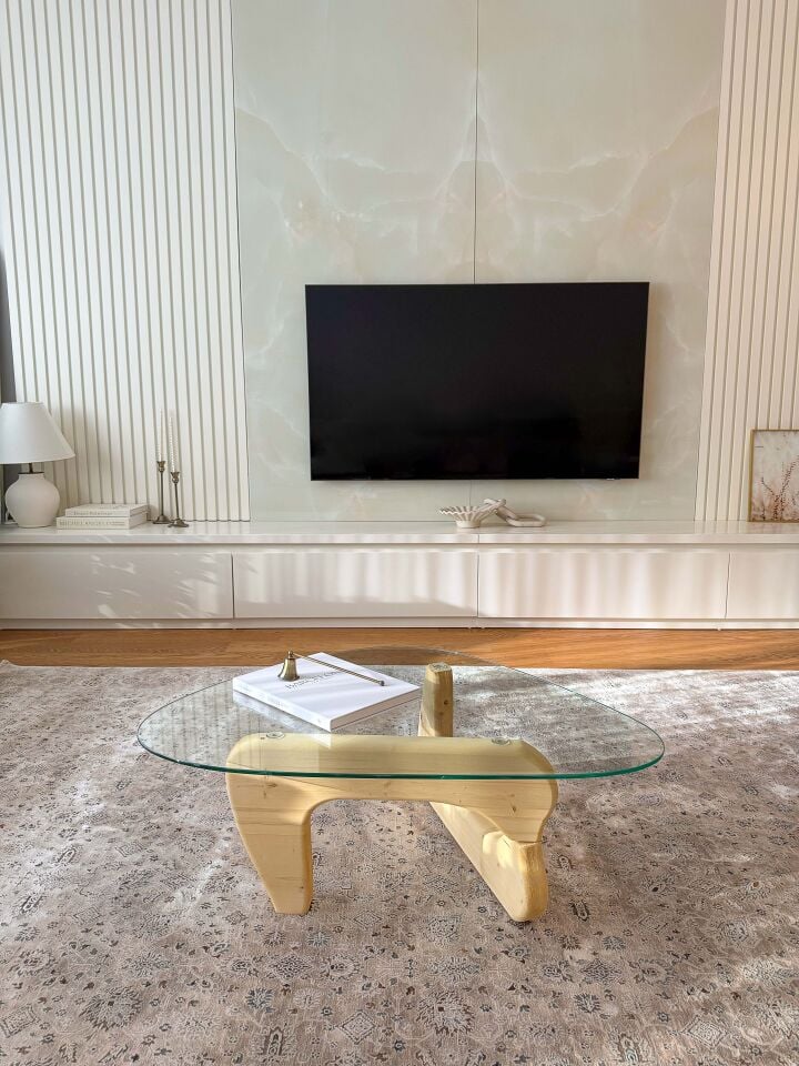 Orta Sehpa - Naturel Renkli Asimetrik Model 90X65 Cm ( Temperli Cam )