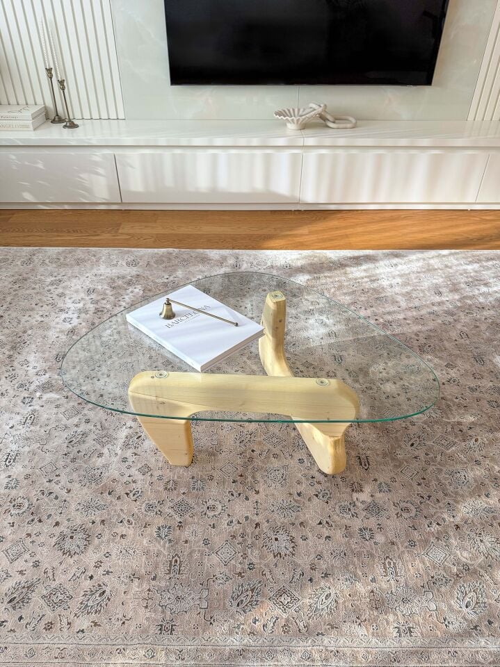 Orta Sehpa - Naturel Renkli Asimetrik Model 90X65 Cm ( Temperli Cam )