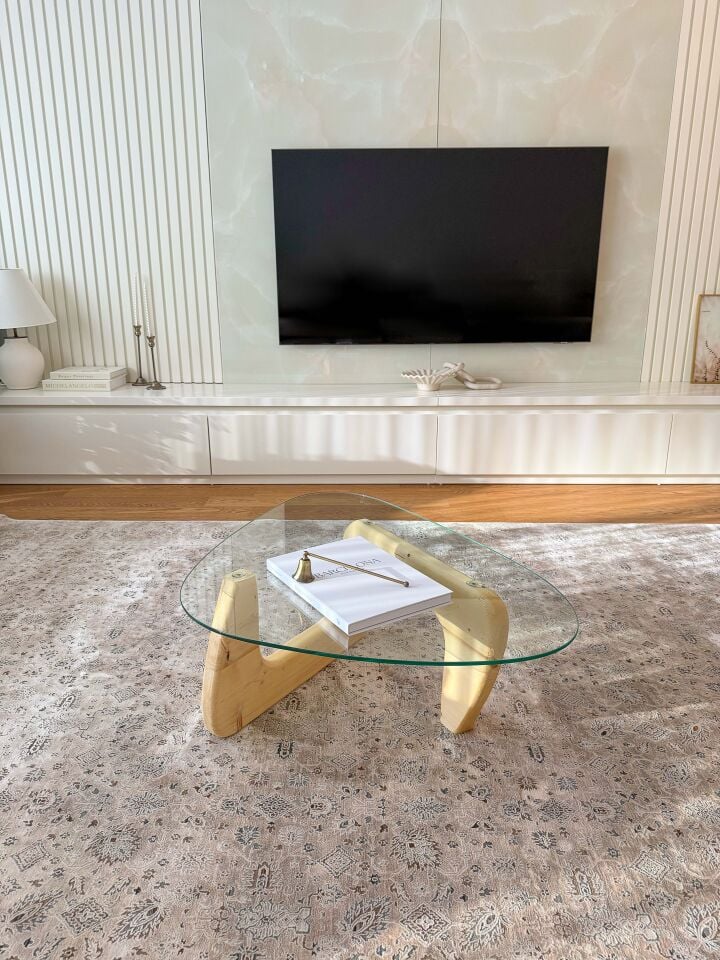 Orta Sehpa - Naturel Renkli Asimetrik Model 90X65 Cm ( Temperli Cam )