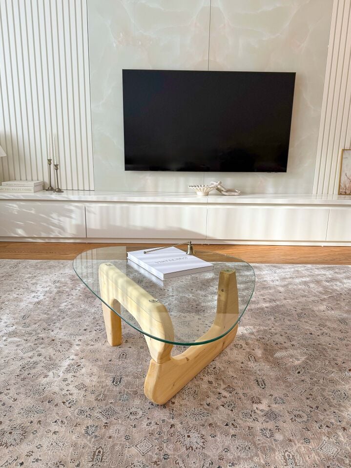 Orta Sehpa - Naturel Renkli Asimetrik Model 90X65 Cm ( Temperli Cam )