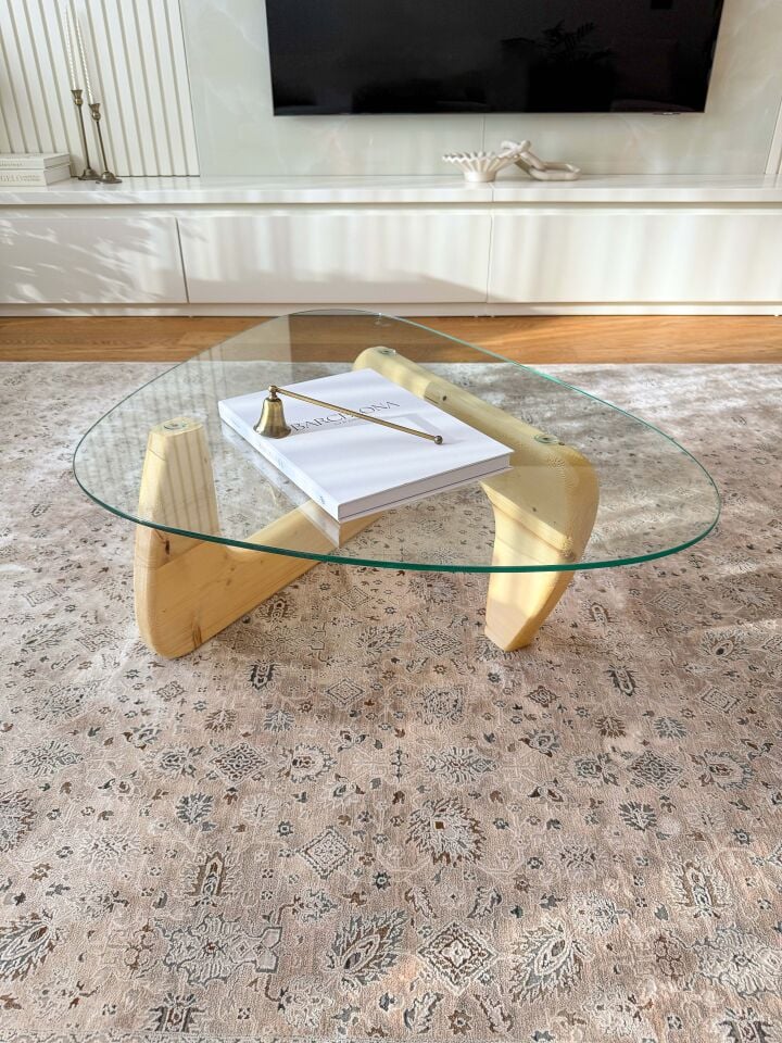 Orta Sehpa - Naturel Renkli Asimetrik Model 90X65 Cm ( Temperli Cam )