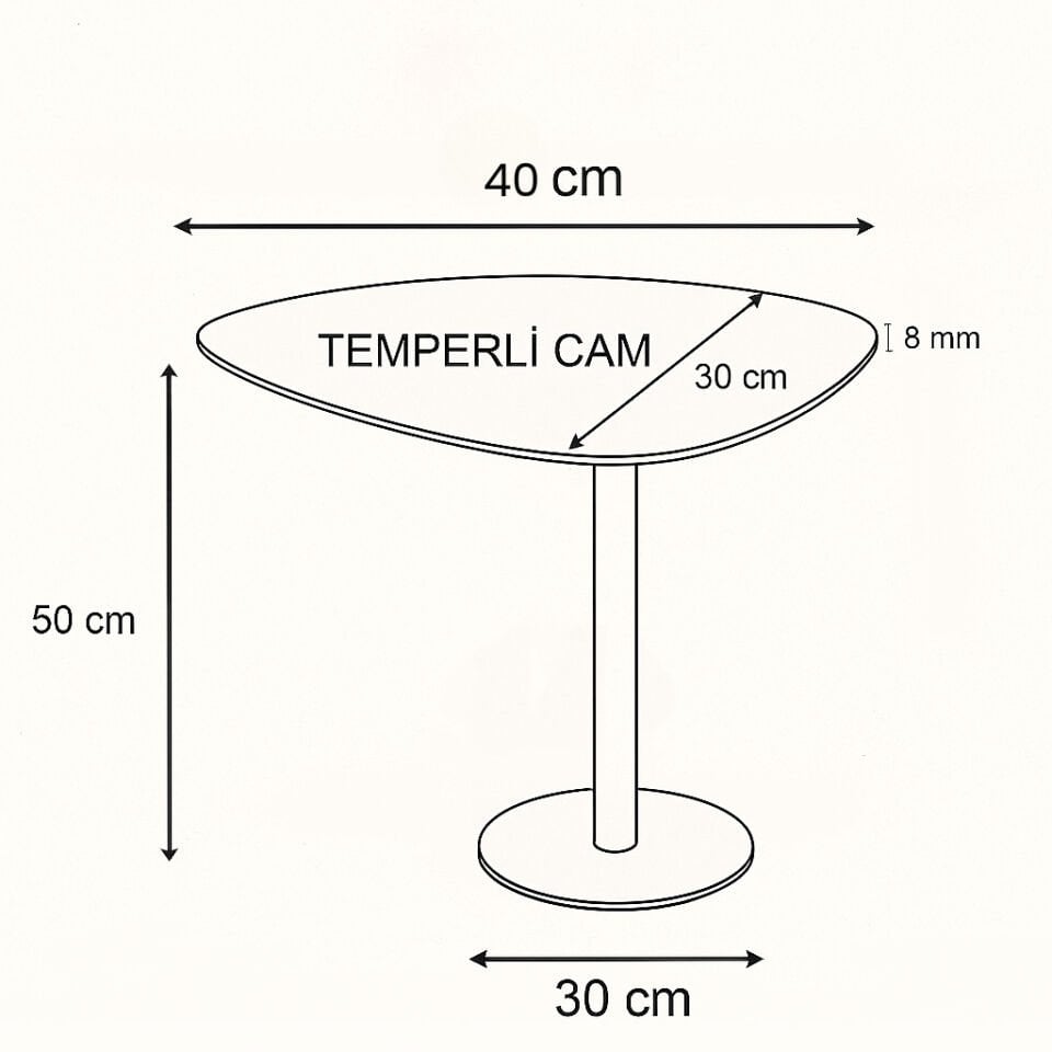 Traverten Mermer Desenli Modern 40x30 CM Zigon Yan Sehpa 8 MM Temper Cam