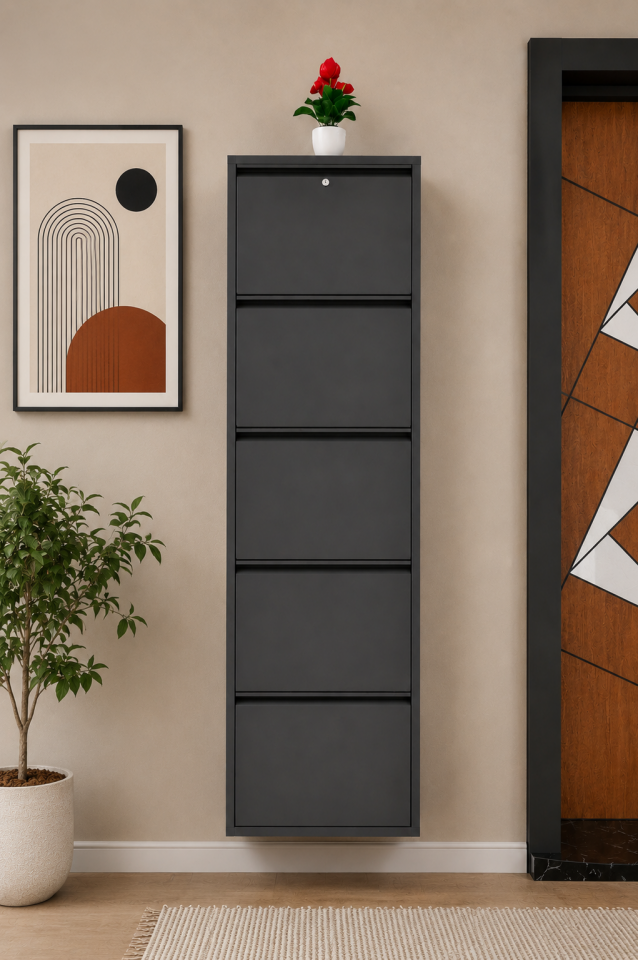 KİLİTLİ ANTRASİT 5 KAPAKLI METAL AYAKKABILIK
