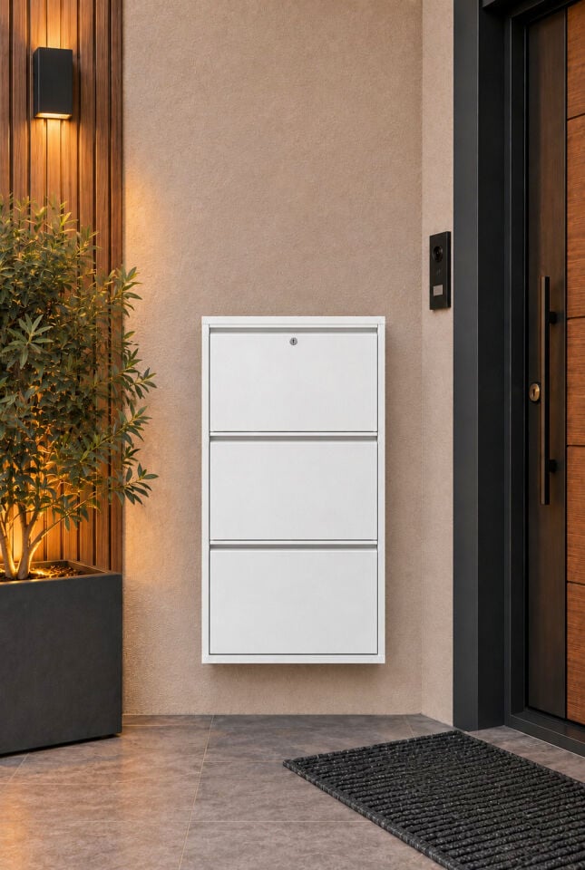 KİLİTLİ BEYAZ 3 KAPAKLI METAL AYAKKABILIK