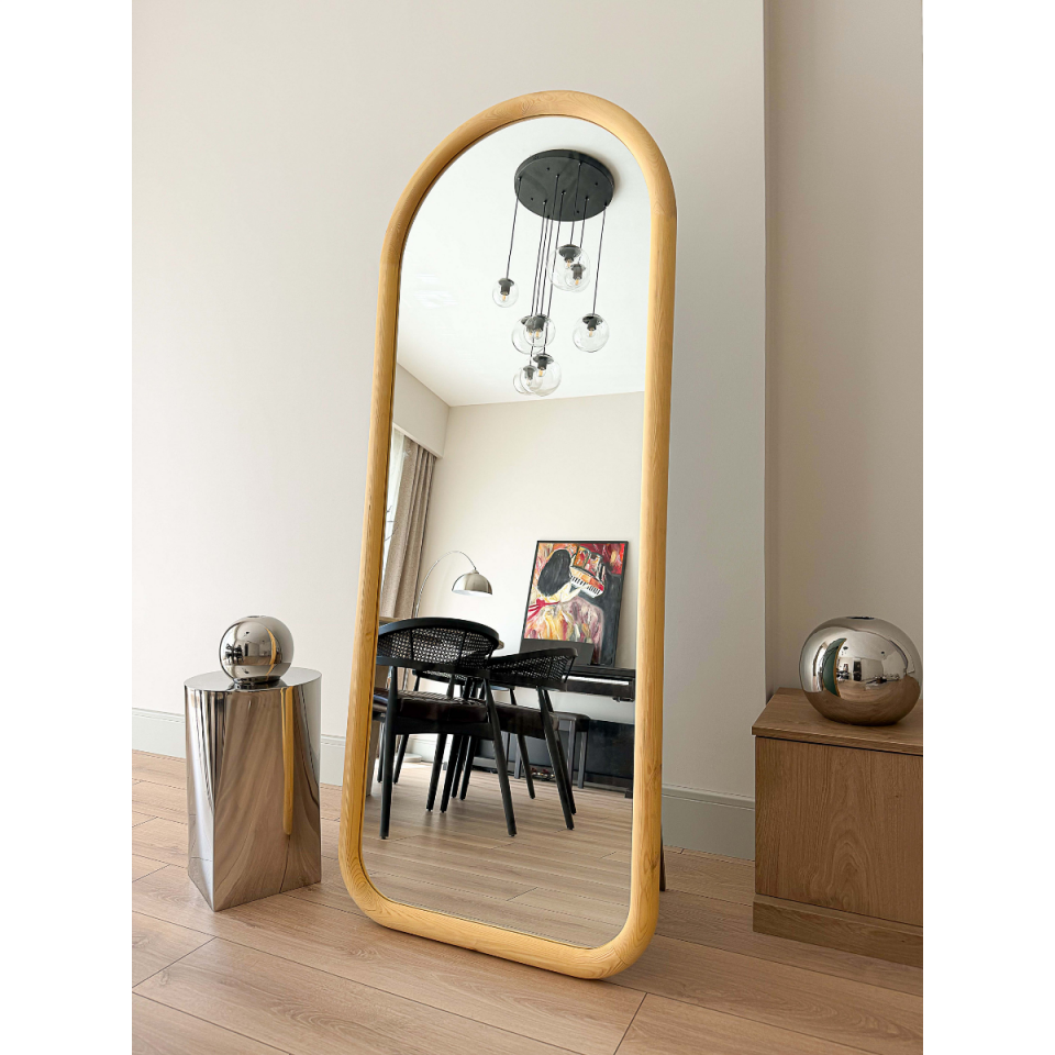 DOĞAL AHŞAP ÇERÇEVELİ 180X70 CM ( NATUREL ) AYAKLI BOY AYNASI