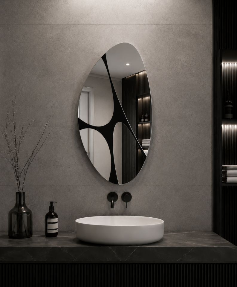Asimetrik Model UV Baskılı Çerçevesiz 87x50 Cm Boy Aynası