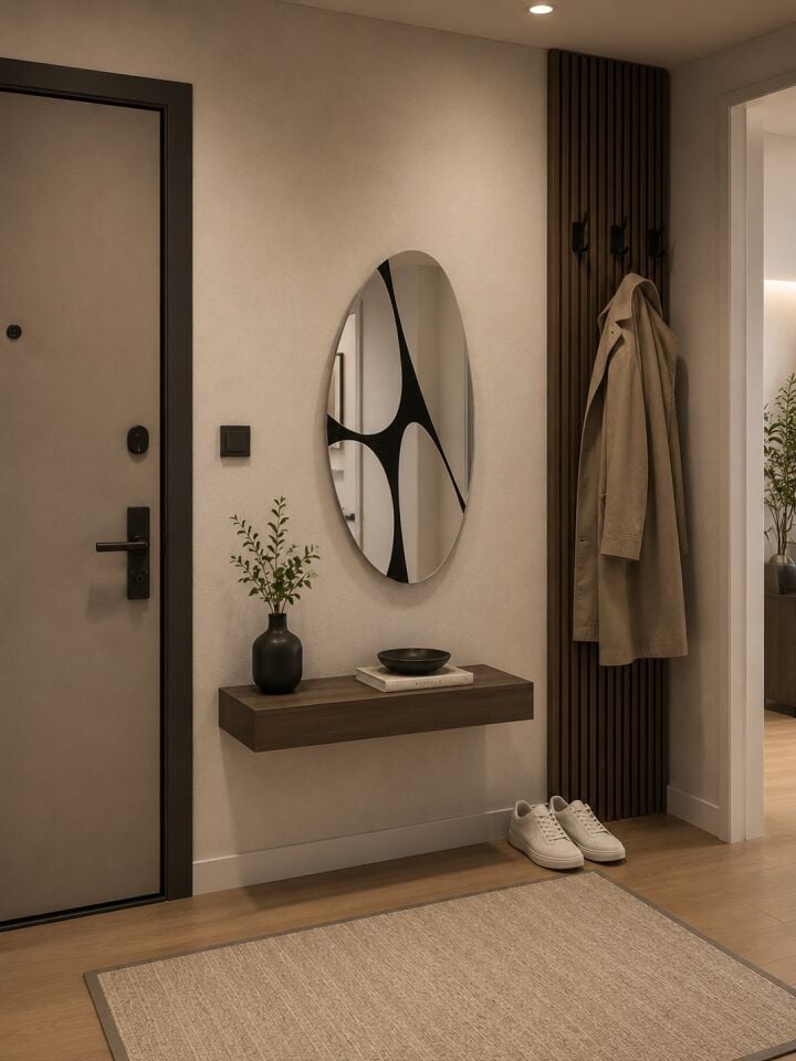 Asimetrik Model UV Baskılı Çerçevesiz 87x50 Cm Boy Aynası