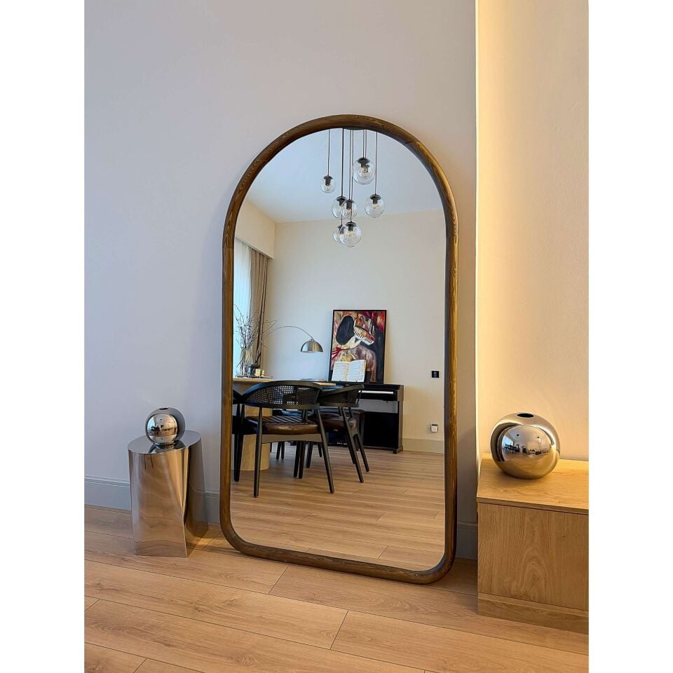 DOĞAL AHŞAP ÇERÇEVELİ 180X100 CM ( CEVİZ ) OVAL AYAKLI BOY AYNASI