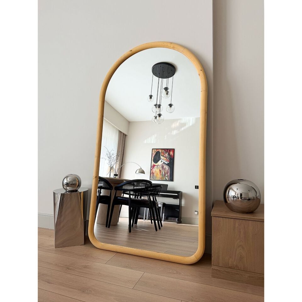 DOĞAL AHŞAP ÇERÇEVELİ 180X100 CM ( NATUREL ) OVAL AYAKLI BOY AYNASI