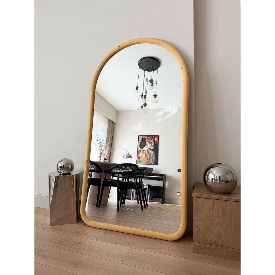 DOĞAL AHŞAP ÇERÇEVELİ 180X100 CM ( NATUREL ) OVAL AYAKLI BOY AYNASI