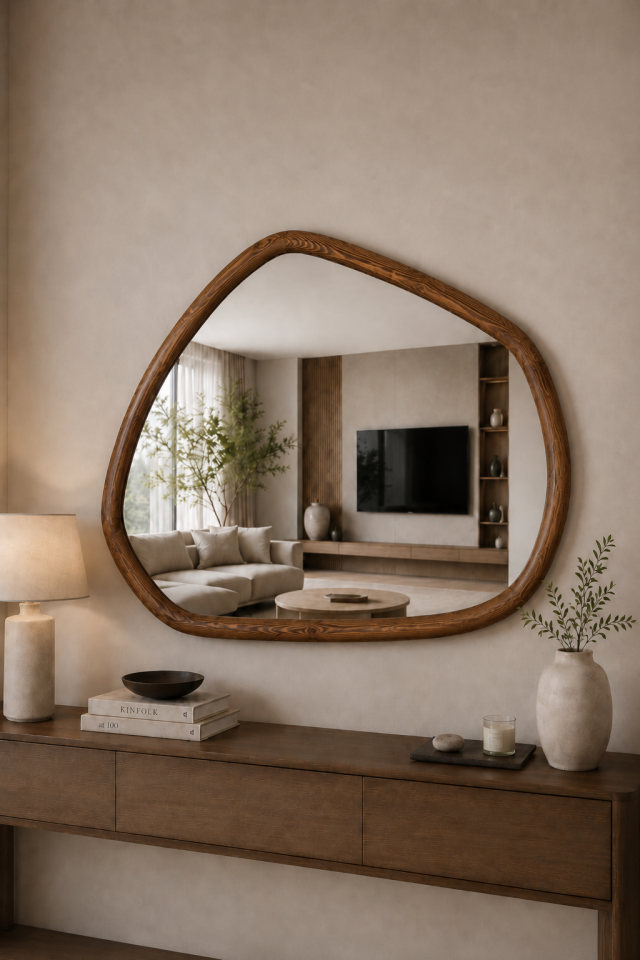 DOĞAL AHŞAP ÇERÇEVELİ 110X80 CM ( CEVİZ ) DEKORATİF AYNA