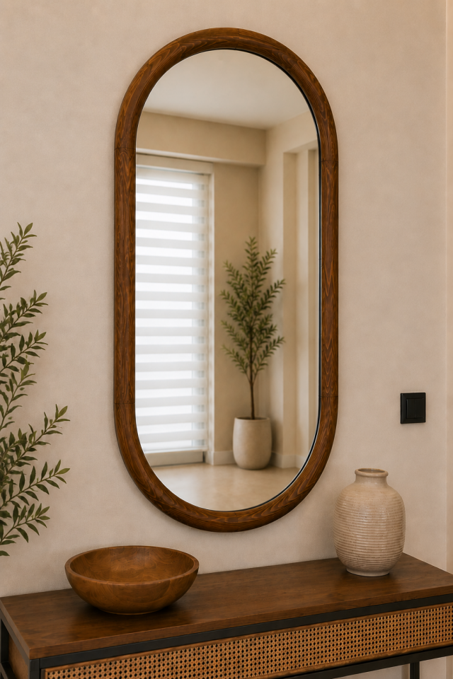 DOĞAL AHŞAP ÇERÇEVELİ 108X67 CM ( CEVİZ ) DEKORATİF AYNA
